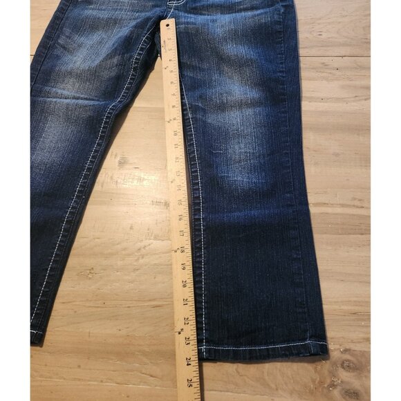 Red Rivet Jeans Embroidered Rhinestone Pockets Stretch Dark Blue Size 9 EUC - Picture 11 of 12